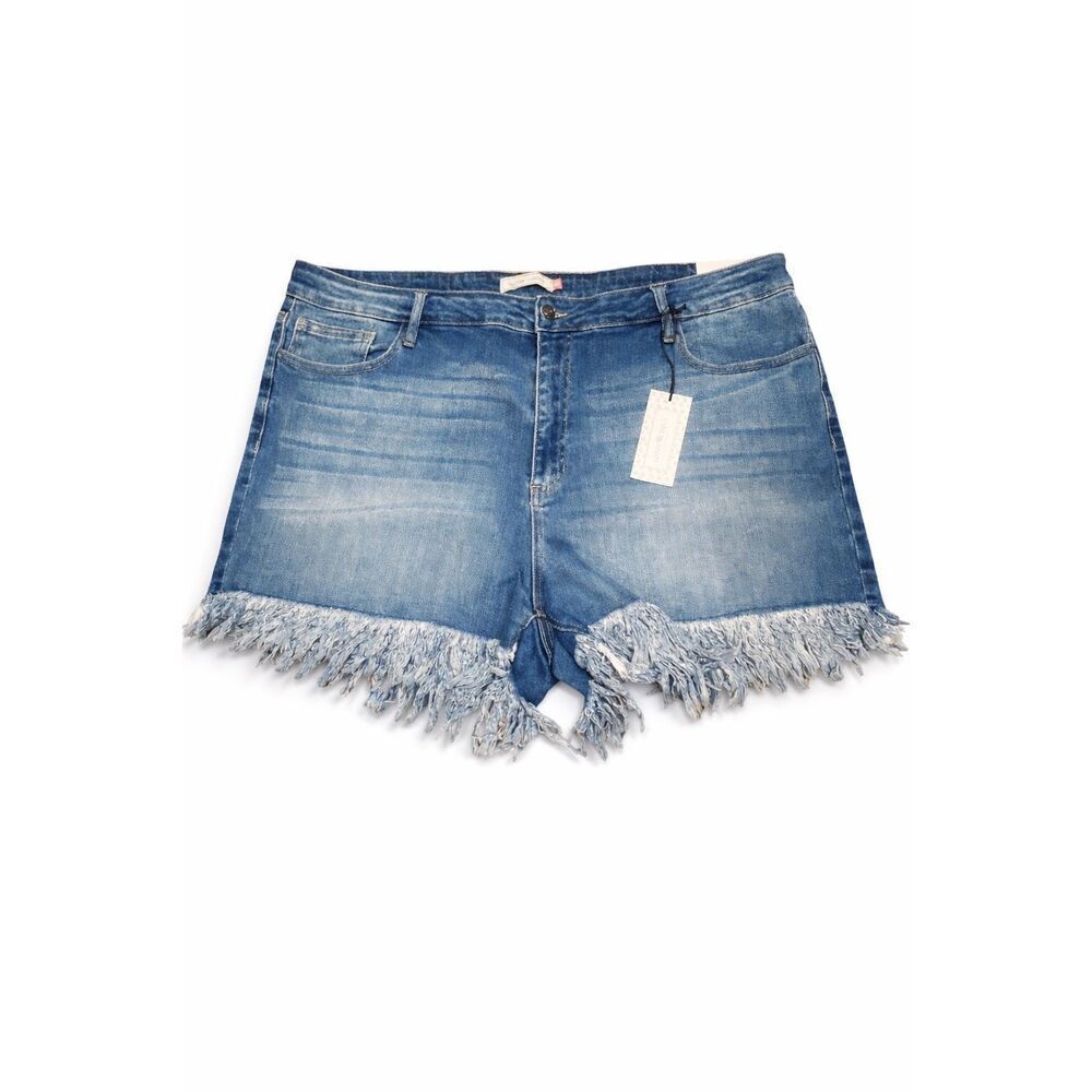 Plus Size 26W Distressed Denim Shorts High Rise Frayed Cutoff Blue NWT